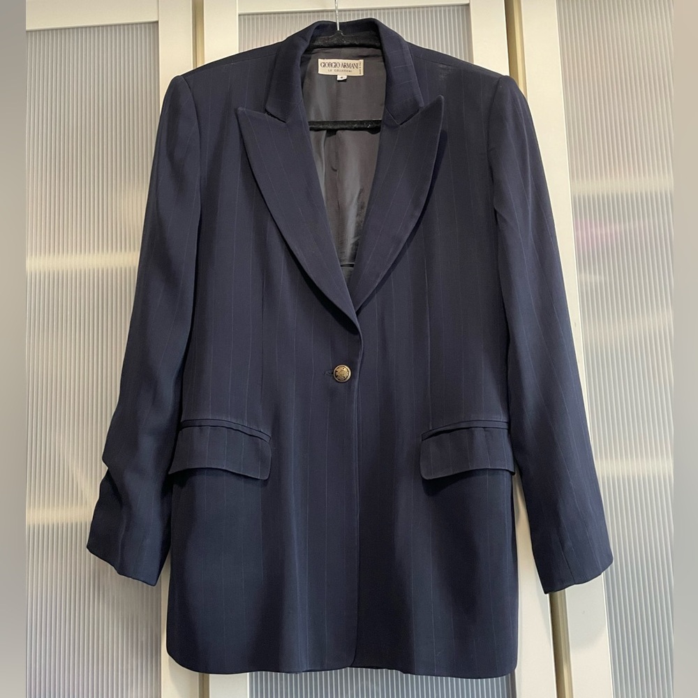 Giorgio Armani Italian Made Strips Navy Pinstripe Women's Blazer Size 4 - Picture 3 of 11